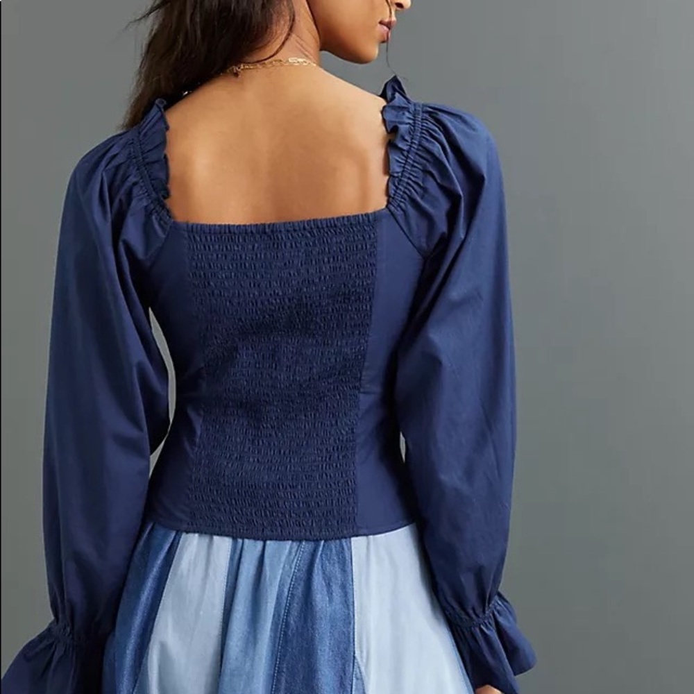 ✨ Anthropologie Puff-Sleeved Sweetheart Blouse Sz L - Picture 3 of 5